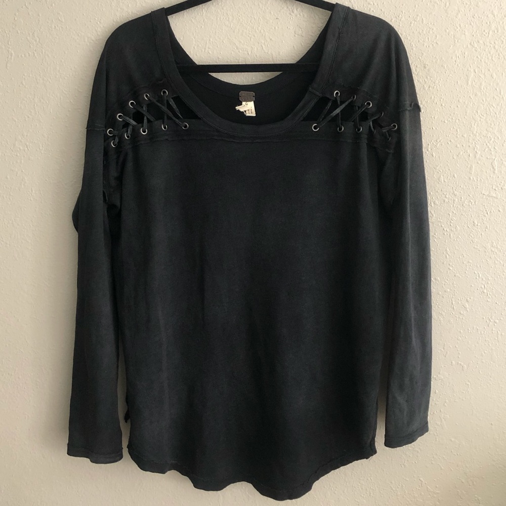 Free People black long sleeve top